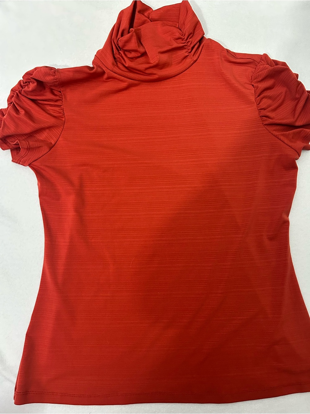 Studio Orange Ruched Short Sleeve Mock Neck Tee